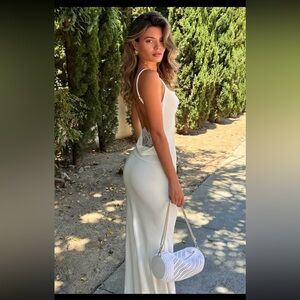 Club L Lundon Francoise white cowl neck backless maxi dress